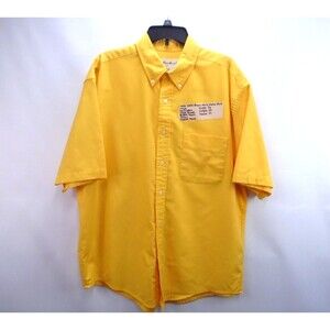 Vintage Eddie Bauer Shirt Mens Size L Yellow Short Sleeve Button Up Heavy Cotton